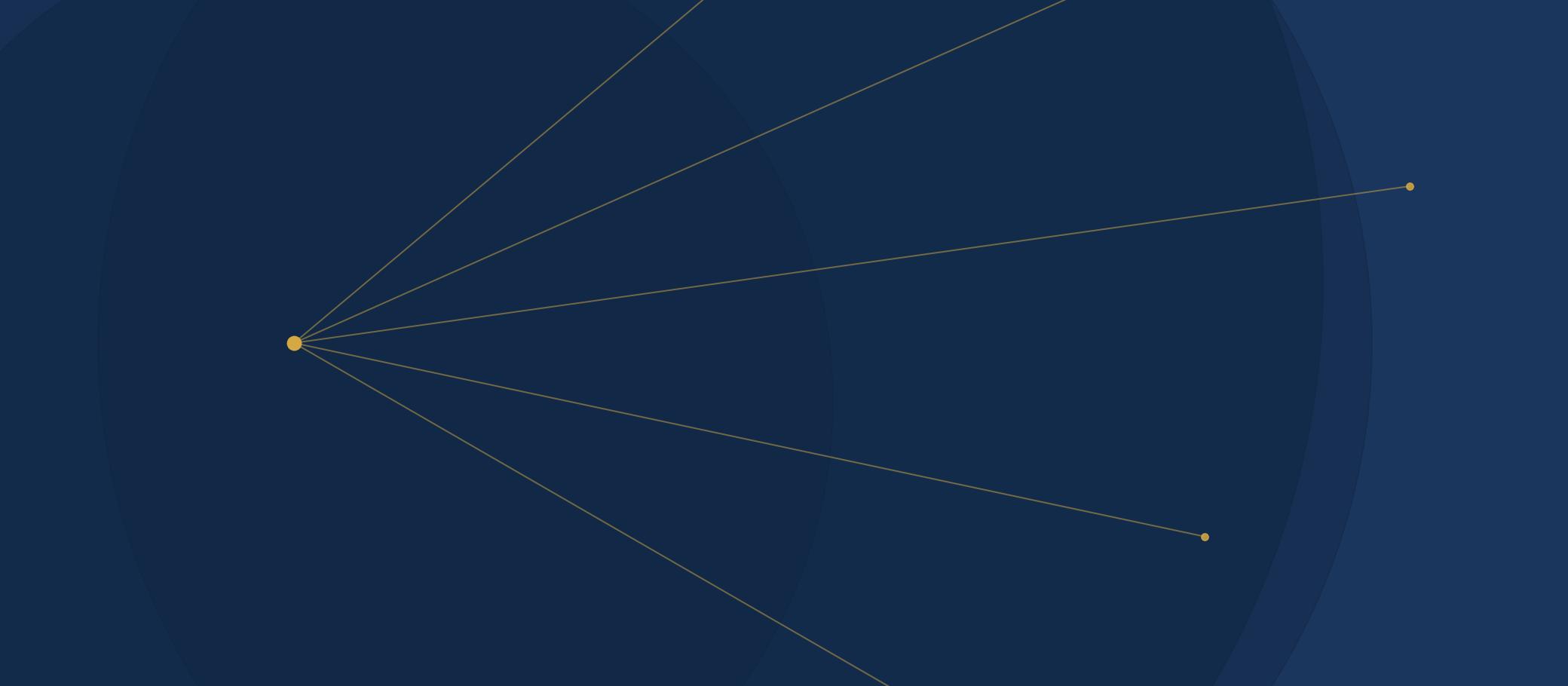 Diverging gold lines from a single point on a navy background, representing a leadership team pulling toward different destinations